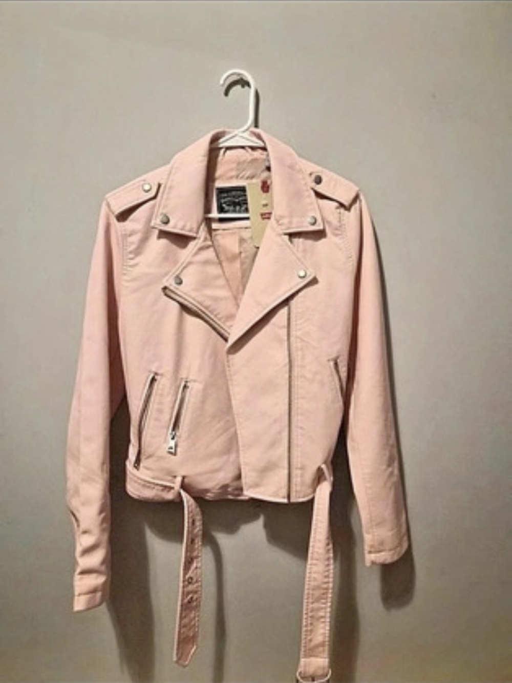 Levi's Belted Faux Leather Motorcycle Jacket Pink Medium